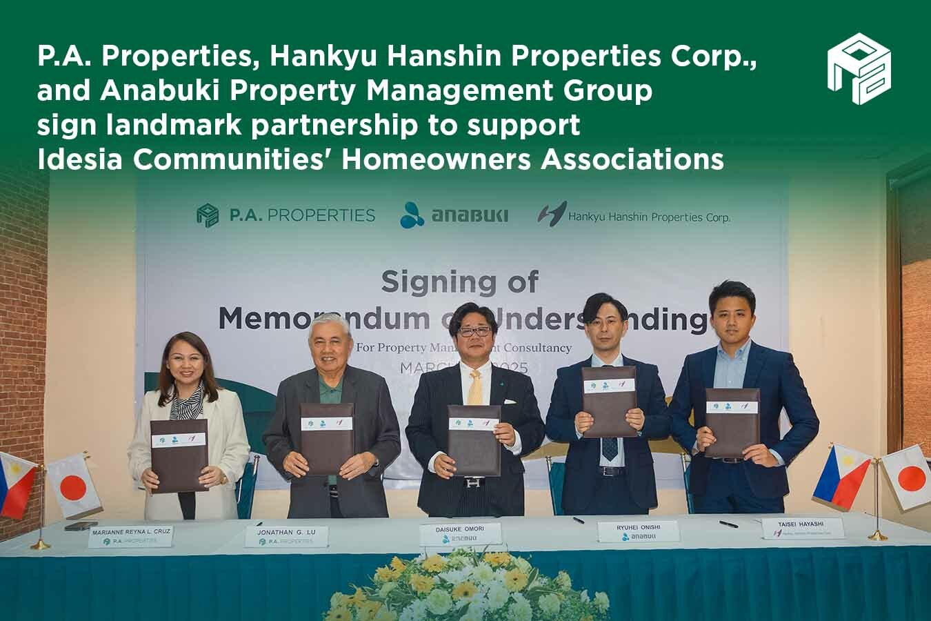 P.A. Properties, Hankyu Hanshin Properties Corp., and Anabuki Property Management Group sign landmark partnership to support Idesia Communities’ Homeowners Associations